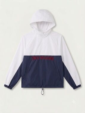 True Religion Hooded Cropped Colorblock Anorak- White & Navy